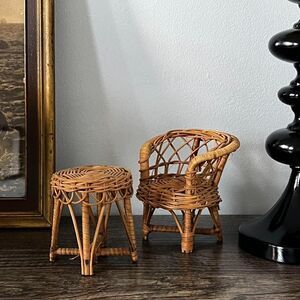 Mini Vintage Wicker Chair with Side Table